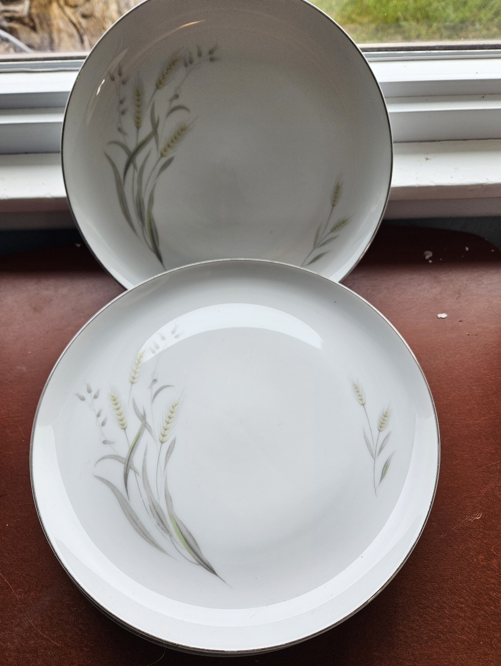 4 Vintage Nasco Saxony Fine China of Japan Platinum Wheat Dinner Plates 10.5"